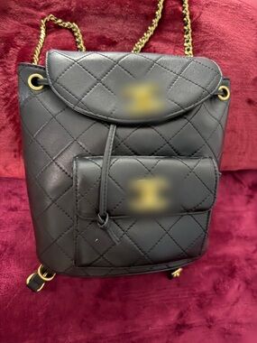Black Quilted Chain-Handle Women’s Backpack